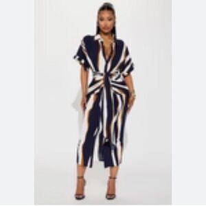 Fashion Nova Navy , White and Mustard Gold midi dress
